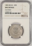 Moeda do Brasil: 100 Réis 1885 - Império - Al V015 - Niquel - Graduação NGC UNC Det Limpa - Flor de Cunho - Niquel difícil de ser visto