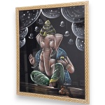 ARTE ORIENTAL - OBRA, DESENHO SOBRE PAPEL CARTÃO, REPRESENTANDO GANESHA EM COMPOSIÇÃO ESTILIZADA, PROTEGIDO POR SISTEMA DE SANDUÍCHE EM VIDRO, EMOLDURADO EM MADEIRA TRABALHADA, MEDINDO 51 X 43 CM CM (DESENHO 46,5 X 38,5 CM). APRESENTA MARCAS DO TEMPO, USO, DESGASTES E/OU PEQUENAS IMPERFEIÇÕES COMPATÍVEIS COM SUA UTILIZAÇÃO E ESTADO DE CONSERVAÇÃO, CONFORME FOTOS EXTRAS.