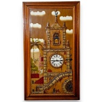 OBRA EM TÉCNICA MISTA, REPRESENTANDO CASARIO COLONIAL COM TORRE SINEIRA E PAISAGEM TROPICAL, COM APLICAÇÕES EM RELEVO E RELÓGIO ANALÓGICO EMBUTIDO COM ALGARISMOS ROMANOS, RICAMENTE POLICROMADA, EMOLDURADA EM MADEIRA, MEDINDO 93 X 52 CM (TELA 78 X 39 CM). APRESENTA MARCAS DO TEMPO, USO, DESGASTES, PEQUENAS AVARIAS E/OU IMPERFEIÇÕES COMPATÍVEIS COM SUA UTILIZAÇÃO E ESTADO DE CONSERVAÇÃO, CONFORME FOTOS EXTRAS.