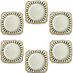 ALFRED MEAKIN – CONJUNTO, PARTE DE SERVIÇO DE JANTAR, ART DÉCO, MADE IN ENGLAND, EXECUTADO EM FINA FAIANÇA, LINHA MARIGOLD, FORMATO ASTORIA SHAPE, PADRÃO ARTÍSTICO ILAM, EM FORMATO QUADRANGULAR COM BORDAS FACETADAS E CANELADOS DECORATIVOS EM RELEVO, PERCEPTÍVEIS AO TOQUE, ORNADOS COM PADRONAGEM GEOMÉTRICA ESTILIZADA E DECORAÇÃO POLICROMADA, COMPOSTO POR SEIS PRATOS PARA BRUNCH, PÃES E/OU ENTRADAS, MEDINDO 13,5 CM CADA. APRESENTAM MARCAS DO TEMPO, USO, CRAQUELÊS, PEQUENOS RISCOS, DESGASTES E/OU IMPERFEIÇÕES COMPATÍVEIS COM SUA UTILIZAÇÃO E ESTADO DE CONSERVAÇÃO, CONFORME FOTOS EXTRAS.