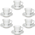 REAL - CONJUNTO PARA CAFÉ EXECUTADO EM PORCELANA VITRIFICADA E ESMALTADA COMPOSTO POR DOZE PEÇAS, SENDO: SEIS XÍCARAS, MEDINDO 5,5 X 7,5 X 6 CM CADA E SEUS RESPECTIVOS PIRES, MEDINDO 10,5 CM CADA. APRESENTAM MARCAS DO TEMPO, USO, PEQUENOS RISCOS, DISCRETOS DESGASTES NO DOURADO PERIFÉRICO E/OU IMPERFEIÇÕES COMPATÍVEIS COM SUA UTILIZAÇÃO E ESTADO DE CONSERVAÇÃO, CONFORME FOTOS EXTRAS.