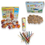 CONJUNTO DE BRINQUEDOS EDUCATIVOS INFANTIS, SENDO: JOGO DE VARETAS, MARCA ALGAZARRA, COM 27 UNIDADES; QUEBRA-CABEÇA, MARCA AQUARELA, MODELO ESTAÇÕES, COM 24 PEÇAS EM MADEIRA E JOGO PEDAGÓGICO CONHECENDO OS NÚMEROS, MARCA AQUARELA, COMPOSTO POR 70 PEÇAS. APRESENTAM MARCAS DO TEMPO, USO, PEQUENOS DESGASTES, RISCOS, MANCHAS, POSSÍVEIS AUSÊNCIAS DE PEÇAS E/OU IMPERFEIÇÕES COMPATÍVEIS COM SUA UTILIZAÇÃO E ESTADO DE CONSERVAÇÃO, CONFORME FOTOS EXTRAS.