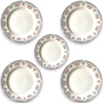 SCHMIDT - CONJUNTO, PARTE DE SERVIÇO DE JANTAR, LINHA CLASSIC, EXECUTADO EM PORCELANA ESMALTADA E VITRIFICADA, CORPO COM ABA DECORADA POR RELEVO SUAVE, FRISO EXTERNO COM PEQUENOS ARRANJOS RÚSTICOS E MEANDROS, ALÉM DE RAMALHETES DE FLORES E E FOLHAGENS REPARTIDOS SIMETRICAMENTE COMPOSTO POR CINCO PEÇAS, SENDO: QUATRO PRATOS RASOS, MEDINDO 25,5 CM CADA E UM PRATO DE SOBREMESA, MEDINDO 19 CM, APRESENTAM MARCAS DO TEMPO, USO, DESGASTES E/OU IMPERFEIÇÕES COMPATÍVEIS COM SUA UTILIZAÇÃO E ESTADO DE CONSERVAÇÃO, CONFORME FOTOS EXTRAS. ESCLAREÇA TODAS AS DÚVIDAS ANTES DE EFETUAR SEU LANCE, QUE SERÁ CONSIDERADO IRREVOGÁVEL E IRRETRATÁVEL. CONSULTE PREVIAMENTE OS TERMOS E CONDIÇÕES DISPONÍVEIS NO SITE. CONTATO (21) 98264-3000.