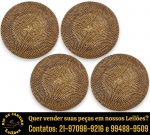 CONJUNTO DE SOULPLATS EXECUTADO EM FIBRA NATURAL TRANÇADA COMPOSTO POR QUATRO PEÇAS, MEDINDO 36 CM CADA. APRESENTAM MARCAS DO TEMPO, USO E PEQUENAS IMPERFEIÇÕES SUPERFICIAIS COMPATÍVEIS COM SUA UTILIZAÇÃO E ESTADO DE CONSERVAÇÃO, CONFORME FOTOS EXTRAS. ESCLAREÇA TODAS AS DÚVIDAS ANTES DE EFETUAR SEU LANCE, QUE SERÁ CONSIDERADO IRREVOGÁVEL E IRRETRATÁVEL. CONSULTE PREVIAMENTE OS TERMOS E CONDIÇÕES DISPONÍVEIS NO SITE. CCONTATO (21) 98264-3000.