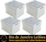 COZA BY BRINOX - CONJUNTO DE CAIXAS ORGANIZADORAS, MODELO CESTA FIT, EXECUTADAS EM POLIPROPILENO, APRESENTAM ALÇAS LATERAIS VAZADAS INTEGRADAS PARA FACILITAR O MANUSEIO E TRANSPORTE, ACOMPANHADAS POR TAMPAS REMOVÍVEIS COORDENADAS QUE POSSUEM DUAS FENDAS CENTRAIS, CAPACIDADE DE 23,9L, COMPOSTO POR QUATRO PEÇAS, MEDINDO 23,5 X 38 X 31,5 CM. APRESENTAM MARCAS DO TEMPO, USO, DESGASTES E/OU PEQUENAS IMPERFEIÇÕES COMPATÍVEIS COM SUA UTILIZAÇÃO E ESTADO DE CONSERVAÇÃO, CONFORME FOTOS EXTRAS. ESCLAREÇA TODAS AS DÚVIDAS ANTES DE EFETUAR SEU LANCE, QUE SERÁ CONSIDERADO IRREVOGÁVEL E IRRETRATÁVEL. CONSULTE PREVIAMENTE OS TERMOS E CONDIÇÕES DISPONÍVEIS NO SITE. CONTATO (21) 98264-3000.