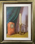 Autor não identificado. Óleo s/madeira," Vela e Relógio" assinado no c.i.d, emoldurado. Medidas da obra:36,5 x26cm.   Medidas com  moldura: 53x43cm