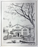 DESENHO A NANQUIM REPRESENTANDO CAPELA DA ASSUNÇÃO EM PORTO ALEGRE- RS, EMOLDURADO, ASSINADO NO CID. MEDIDAS TOTAL : 36 X 32 CM
