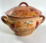 GRANDE PANELA DE BARRO ESMALTADO  ARTESANA PINTADA Á MÃO PARA SERVIR FEIJOADA. MEDIDAS: 34 X 33 CM
