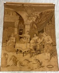 TAPEÇARIA FRANCESA, SÉCULO XIX - REPRESENTANDO  CENA DE ENTRETENIMENTO, MÚSICA E CONVÍVIO SOCIAL  EM AMBIENTE PALACIANO OU TABERNA, MUITO POPULAR NA PINTURA EUROPÉIA DO SÉCULOS XVII E XVIII.  APRESENTA VISÍVEIS  PERDAS. VEJA FOTOS EXTRAS. MEDIDA: 150X 108 CM