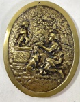PLACA OVAL EM BRONZE COM FIGURAS EM  ALTO RELEVO
