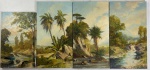 LADISLAU NAHLOVSKY - OST -CONJUNTO  COMPOSTO POR 4 PAISAGENS TROPICAIS PINTADADAS EM TELAS VERTICAIS QUE FORMAM UMA COMPOSIÇÃO, ASSINADO NO  C.D.I:  NO QUADRO MENOR. MEDIDAS: 41 X22 E 33 X 21 CM