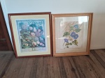 QUADRO- Dois antigos quadros com litografia, a moldura com vidro, eucatex, em bom estado, um deles da coleção `12 Months of Frutits` de Robert Furber, representando o mês de outubro, medindo 58 x 50 e  o  outro com uma ilustração botânica de flores ipomeia (Morning Glory) medindo 56 x 50cm.