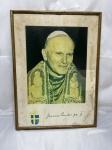 Gravura Histórica do Papa João Paulo II com Brasão Papal. Medindo 45,5cm x 33,5cm.