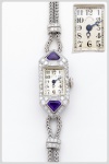 TIFFANY & Co. - Relógio de Pulso Vintage em Platina e Ouro Branco 18K - Estilo Art Déco, com Ametist