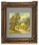 SYLVIO KARASAVAS (1905-1980) - Óleo sobre placa representando "paisagem', assinatura no canto inferior direito, proteção de moldura de madeira em vibrante ouro velho e paspatur cinza. Medida da obra 20cm x 20cm. Medida total 36cm x 42cm.