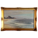 THEODOR GAEDE- (Altona, Alemanha, 1895-?)  Copacabana. 1920. Óleo s/ tela. Ass. cid. 50 x 80 cm (MI). 60 x 90 cm (ME). Realizou seus estudos de arte com Alquist Schwartz na Alemanha. Sabe-se que veio ao Brasil em 1914 e que aqui teria permanecido por algum tempo devido ao início da Primeira Guerra Mundial. Em 1920 pintou a "Chegada ao Rio de Janeiro do Rei Alberto da Bélgica" (a embarcação era o Encouraçado São Paulo) , vista na Exposição Geral de Belas Artes de 1921, e , postumamente , na mostra 150 Anos de Pintura de Marinha na História da Arte do Brasil , realizada no Museu Nacional de Belas Artes , em 1982. O Museu Naval possui em seu acervo uma marinha de Gaede. Não há dados sobre o local e a data de seu falecimento.
