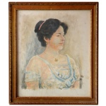 PEDRO AMÉRICO (Paraíba - Brasil, 1843 - Toscana, Itália, 1905) - Dama da Corte. Guache. Ass. e datado 1867 na parte de baixo no meio. 42 x 35 cm (MI). 50 x 43 cm (MT). Pintor, desenhista, caricaturista, professor, escritor. Torna-se famoso e ganha projeção internacional graças à qualidade de obras que retratam momentos históricos, motivo marcante em sua trajetória artística, além de temas religiosos e relativos ao mundo oriental. Pedro Américo foi um artista paraibano ligado à monarquia, de técnica apurada, que pinta telas e painéis notórios, muitos deles retratando batalhas e outros fatos históricos. Acusado de fraude em algumas obras, defende-se usando a escrita, um de seus vários talentos além da pintura.https://enciclopedia.itaucultural.org.br/pessoas/6107-pedro-americo