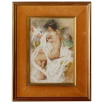 Escola Francesa. Séc. XIX - Nu  ("Dame à Sa Toilette). Belíssima aquarela retratando o nu feminino de uma forma lúdica. Assinado e datado 1886, cid.  43 x 28 cm (MI). 63 x 48 cm (ME). Moldura com friso dourado.