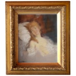Escola Francesa. O Deleite. Pastel. Ass. cie. Moldura de madeira. 48 x 37 cm (MI). 68 x 60 cm (ME). Assinatura localizada, porém não Identificada.