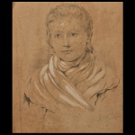 HIPÓLITO BOAVENTURA CARON (Resende, Rio de Janeiro, 1862 - Juiz de Fora, Minas Gerais, 1892) - Retrato. Desenho a lápis. Ass. cid.  30 x 27 cm. Desenho acadêmico com sombreamento suave em papel. Pintor e decorador. Aos 18 anos, ingressa na Academia Imperial de Belas Artes - Aiba. Dois anos depois, é admitido como professor de desenho elementar no curso profissional do Liceu de Artes e Ofícios do Rio de Janeiro.