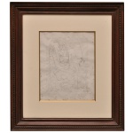 PABLO PICASSO (Espanha, 1881-1973)  Cena Erótica. Três figuras Nuas entrelaçadas em posições geométricas abstratas que guiam o olhar em movimentos circulares. Gravura em água forte com traços puramente lineares. Tiragem 3/12. Ass. e datada em chapa de 27.11.73 cid. A peça exibe um estilo linear cubista e surrealista tardio, característico de suas séries eróticas e composições multi figuradas focadas no nu feminino. 27 x 22 cm (MI). 51 x 45 cm (ME). Verso com anotações técnicas a respeito da obra. Moldura em madeira escurecida Manchas no papel, com oxidação.