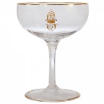 VISCONDE DE GUAÍ. França. Séc. XIX - Taça de cristal pertencente ao Serviço do Visconde de Guaí (Joaquim Elísio Pereira Marinho). Bojo liso com monograma coroado e filetados em ouro. 12,2 cm.