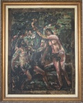 Sem assinatura - O Pecado Original - Pintura sobre papel colada em eucatex baseada na Obra de Tiziano, med. 60X80cm com moldura em madeira med. 80X100cm  