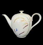 HEINRICH & CO. SELB - BAVARIA - Bule em porcelana vintage alemã GOLDEN HARVEST  modelo Anmut com decorações de trigo e libélulas, detalhes em dourado, med. 17cm de altura 