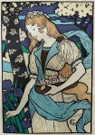 EUGÈNE GRASSET - Mulher Colhendo Flores - Reprodução colorida no estilo Art Nouveau, med. 41X56cm. Sem moldura 