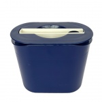 TUPPERWARE - Balde de gelo em plástico na cor azul com pinça na cor branca, isolamento duplo com parte interna removível, med. 22X12cm e 19,5cm de altura