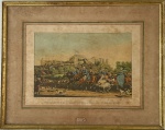 JAMES POLLARD - Antiga reprodução colorida de His Majesty King George III Returning from Hunting, med. 30X40cm, com moldura em madeira e proteção de vidro med. 46X57cm. Apresenta manchas do tempo. 