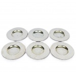 Lote com 6 (seis) Pires para xícara de café em metal espessurado à prata, med. 8,5cm de diâmetro