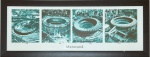Fotografia decorativa do Estádio do Maracanã em 1948, 1949, 1950 e 2010 em tons de verde com fundo branco e moldura em madeira escura e proteção de vidro med. 38X96cm 