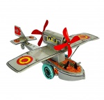 Hidroavião  - Brinquedo mecânico em lata estilo vintage com hélice dupla, motor a corda, med. 18cm. Não acompanha chave e corda não funciona.