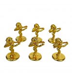 Lote com 6 (seis) marcadores de lugar em metal amarelo em formato de anjo com base arredondada, med. 3,5cm de altura. 