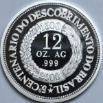 Medalha do Brasil - 2000 - Prata (.999) - 373.7 g - 88 mm - 12 onças de prata: 5º centenário do desc