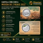 Cartela CMB com a Moeda de 2 Reais 2022 - Bicentenário - Cupro-Níquel - 30mm - UC# 301 - Comemorativa ao Bicentenário da Independência do Brasil - Peça rara, Otimo investimento, Cartela Oficial da Casa da Moeda do Brasil