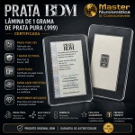 Prata - Lâmina de 1 Grama de Prata Pura (.999) Certificada - Marca BDM Com Certificado em papel moeda embutido na placa