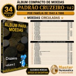 Album compacto de Moedas dos Padrões Cruzeiro - Vol 2 - Por familia de 1942 a 1986. Algumas moedas dificeis de encontrar.  Moedas Circuladas