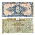 Rarissima Cédula do Brasil, República - 50 Mil Reis 1932 - Bônus da Revolução Constitucionalista de 1932 - Thesouro do Estado de São Paulo - 1ª Estampa - Autografada - Bem Circulada com sinal de que ja foi colada