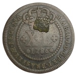 Moeda do Brasil, Colônia - XL Réis 1786 com carimbo de Escudete - D.Maria I - 2º Tipo - Coroa Alta, Cobre, Muito Bem Conservada