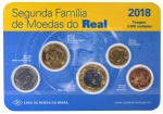 Moeda do Brasil - Cartela da CMB com Conjunto de Moedas do Real 2018 - 1 Real a 5 Centavos - Cartela Oficial numerada da Casa da Moeda do Brasil - Nº 1615 - Item  escasso!