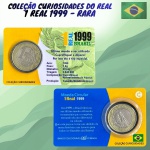 Blister com a Moeda de 1 Real 1999 - RARA - V-572 - Alpaca - Rara - Circulada. Coleção Curiosidades - Moeda levemente polida para apresentar brilho