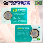 Blister com a moeda 30 Anos do Real - 1 Real 2024 - Flor de Cunho. Coleção Curiosidades