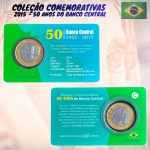 Blister com a moeda 50 Anos do Banco Central - 1 REAL 2015 - V-587 - Flor de Cunho. Coleção Curiosidades