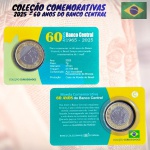 Blister com a moeda Moeda 60 Anos do Banco Central - 1 Real 2025 - Flor de Cunho. Coleção Curiosidades