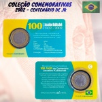 Blister com a moeda Centenário de Juscelino Kubistchek - 1 Real 2002 - V-573 - Circulada. Coleção Curiosidades