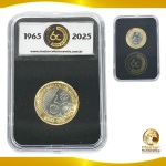 Slab Moeda de 1 Real 2025 - 60 Anos do Banco Central - Flor de Cunho - Com a cápsula Everslab Leuchtturm, sua moeda estará segura e permanentemente protegida. Observação: A cápsula foi fechadas de forma segura e permanente (block).