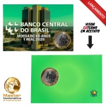 Lançamento - Cartela com Visor contendo a Moeda de 1 Real 2025 - 60 Anos do Banco Central
