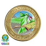 Colorida - Moeda 1 Real 2019 - 25 Anos do Real / Beija Flor - Colorizada - Flor de Cunho. Moeda Original Flor de Cunho Colorida / Mintada artesanalmente por empresa privada.